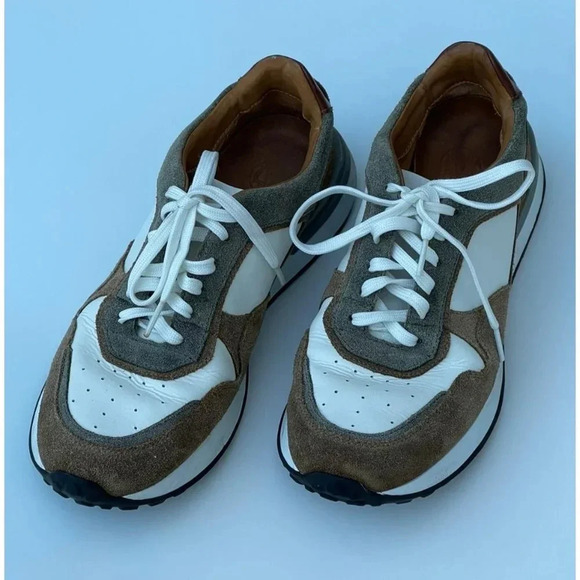Massimo Dutti Mens Lace Up Leather Suede Sneaker Shoes Brown White Sz EU 42 - Picture 1 of 9